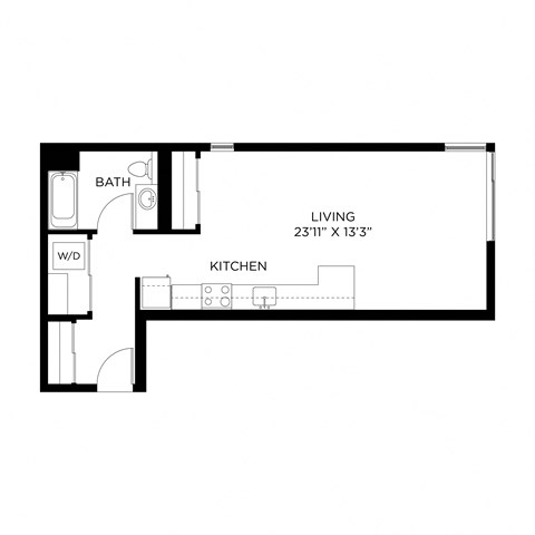 Floor plan for studio, 1 bath, 596 sqft